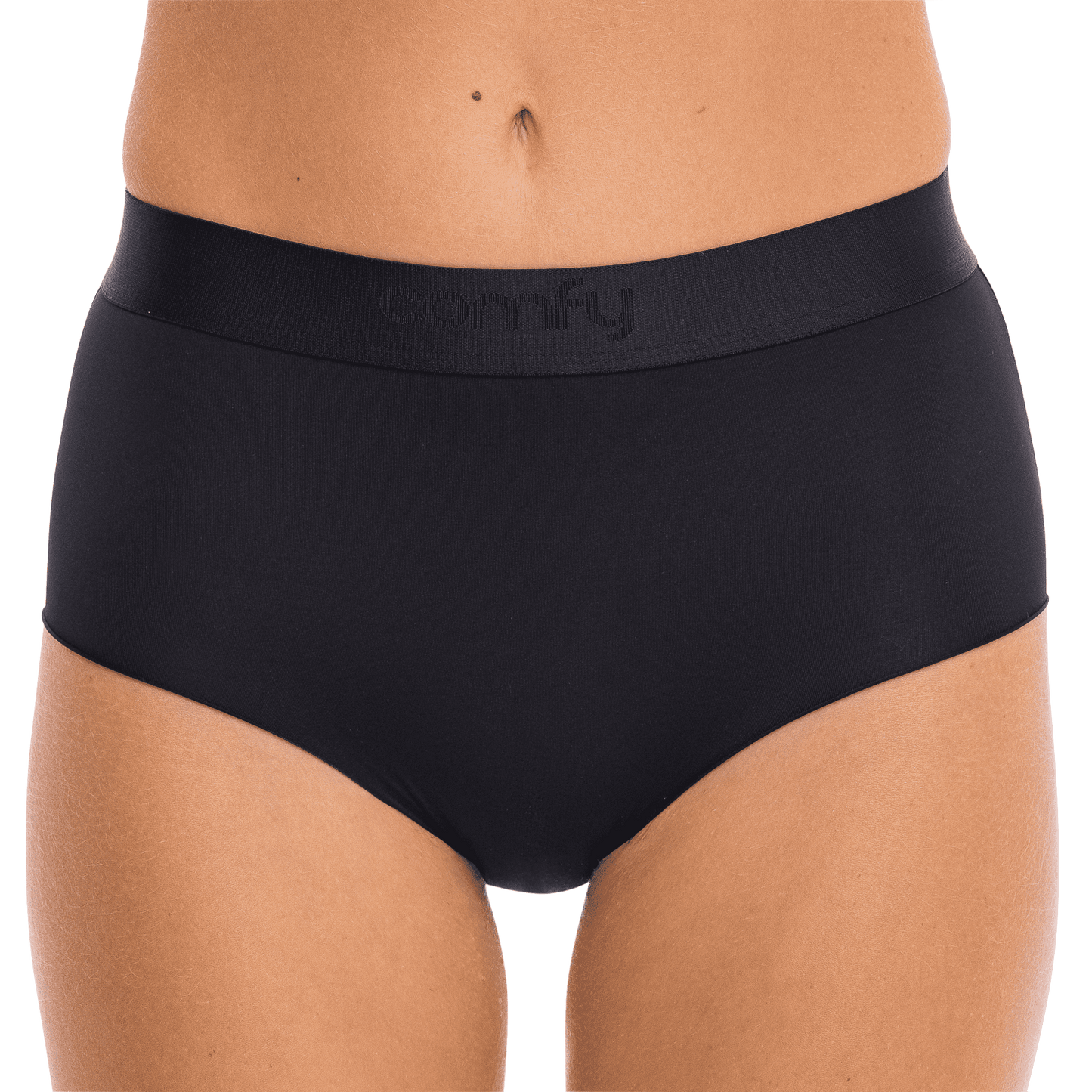 Kvinde i Comfy performance high waist hipster ghost black plunge bralette front