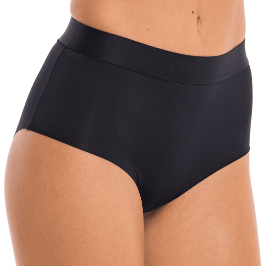 Kvinde i Comfy performance high waist hipster ghost black front/side